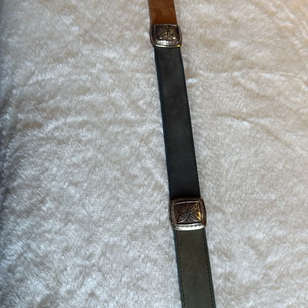 Vintage 90s Multicolor Leather Western Belt with Silver-Tone Buckle - Brighton